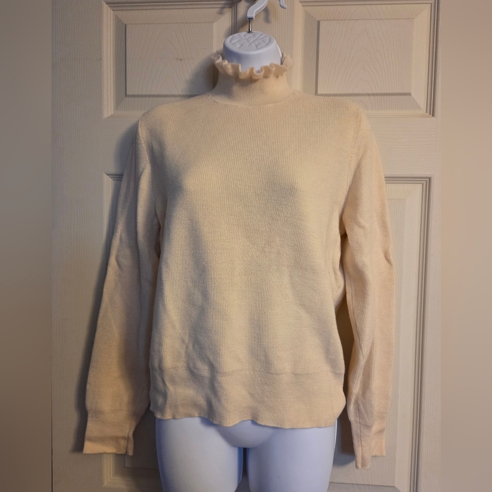 J.Crew Cream Ruffleneck Merino Wool Blend Sweater Large